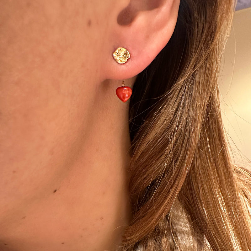 Stilla ørerings vedhæng med rød hjerte koral - 14 Karat Guld
