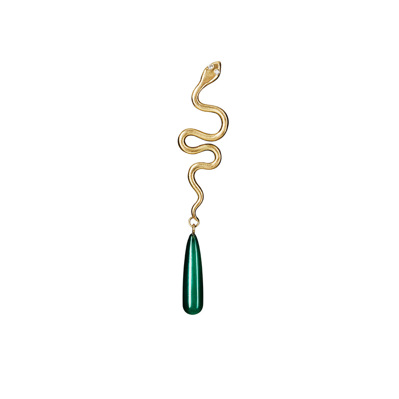 Serpent  Grande Ørering, med grøn Agat og hvide diamanter - 18 karat guld