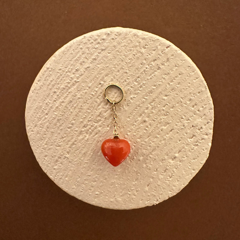 Stilla ørerings vedhæng med rød hjerte koral - 14 Karat Guld
