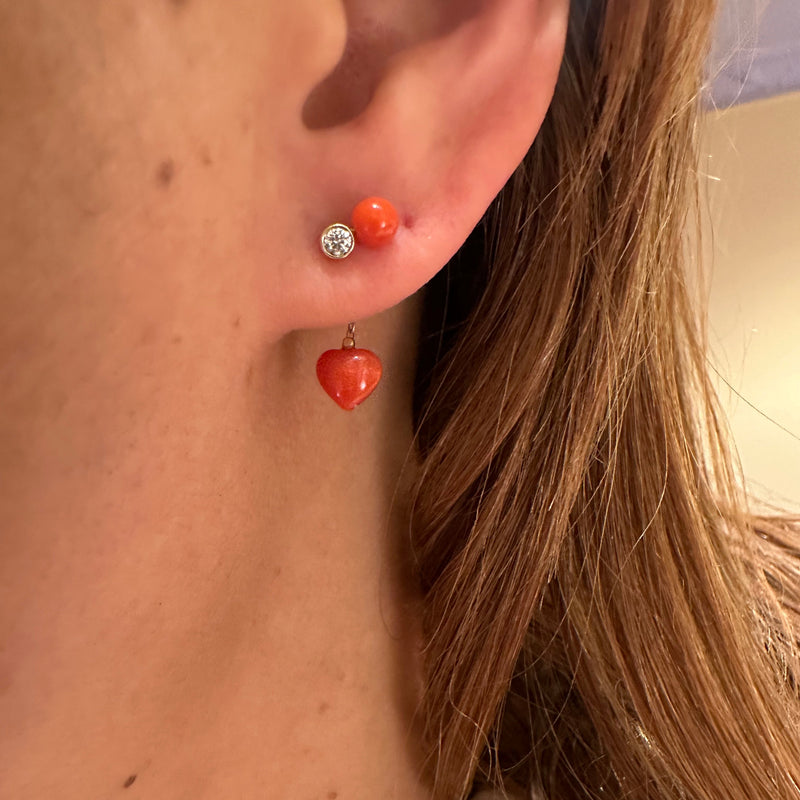 Stilla ørerings vedhæng med rød hjerte koral - 14 Karat Guld